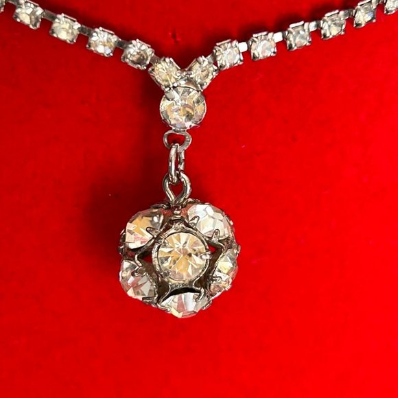 2pc. Silver tone/Long and Short Layered Rhinestone Necklace and Clip Earring set - Picture 3 of 10